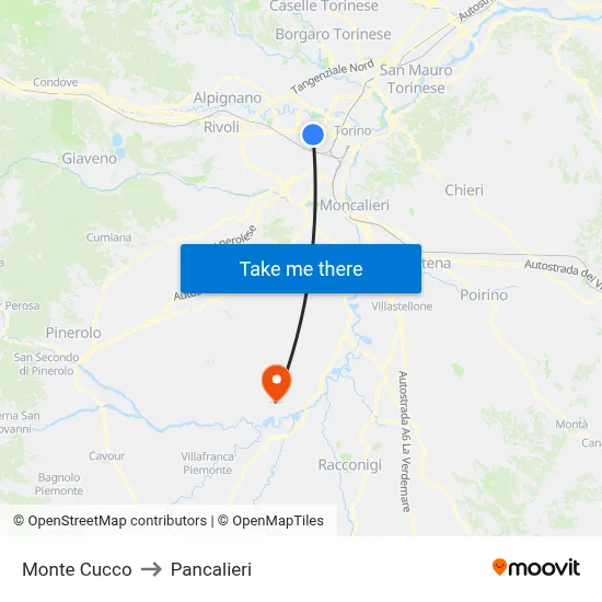 Monte Cucco to Pancalieri map