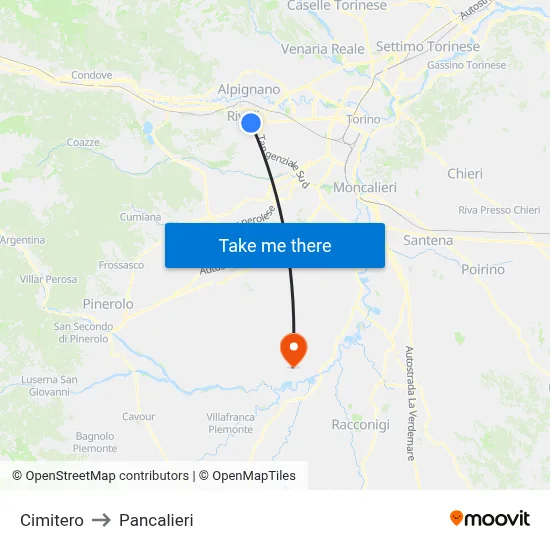 Cemetery to Pancalieri map