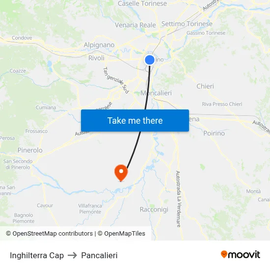 Inghilterra Terminal to Pancalieri map