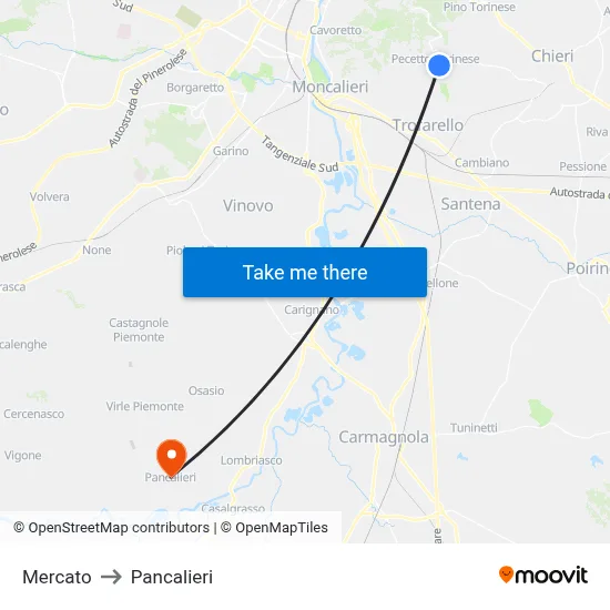 Mercato to Pancalieri map