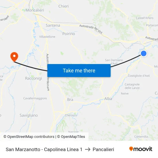 San Marzanotto - Line 1 Terminal to Pancalieri map