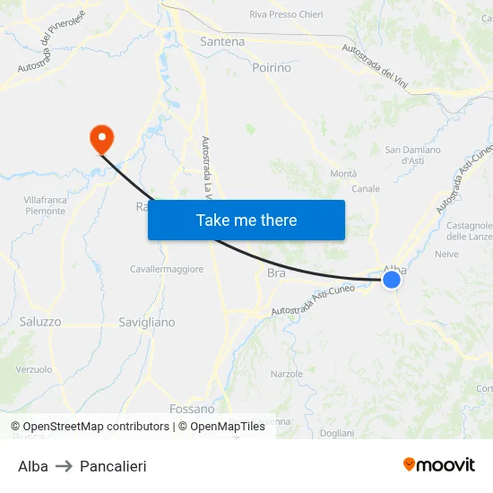 Alba to Pancalieri map