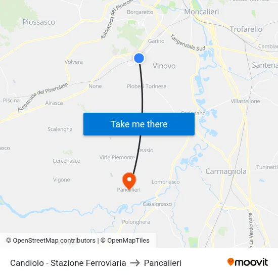 Candiolo - Railway Station to Pancalieri map