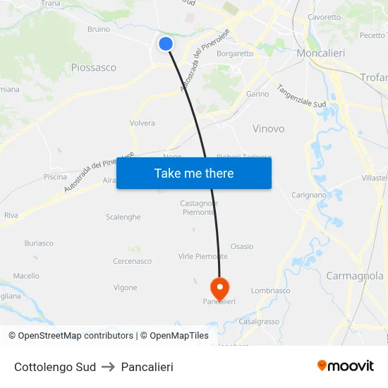 Cottolengo South to Pancalieri map