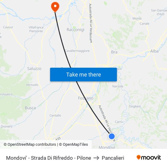 Mondovi' - Strada Di Rifreddo - Pilone to Pancalieri map