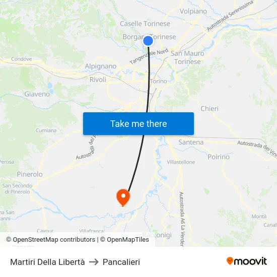 Martiri Della Libertà to Pancalieri map