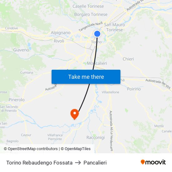 Torino Rebaudengo Fossata to Pancalieri map