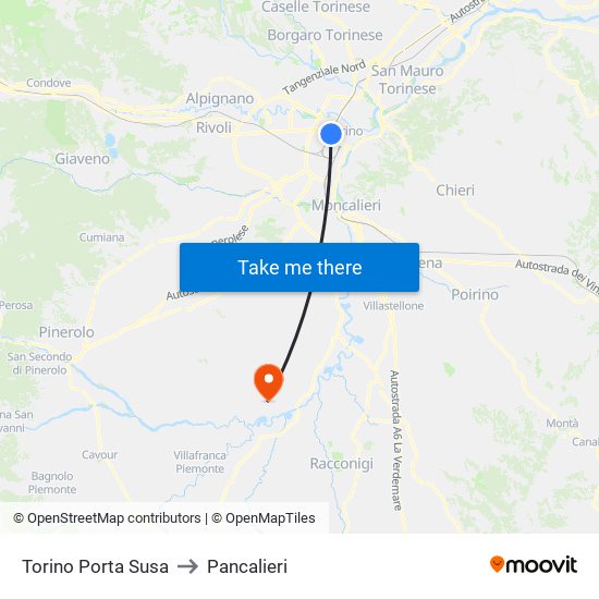Torino Porta Susa to Pancalieri map