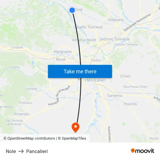 Nole to Pancalieri map
