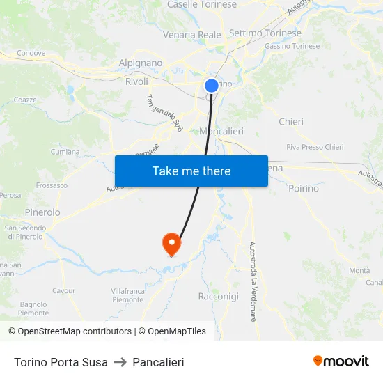 Turin Porta Susa to Pancalieri map