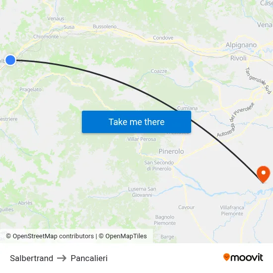 Salbertrand to Pancalieri map