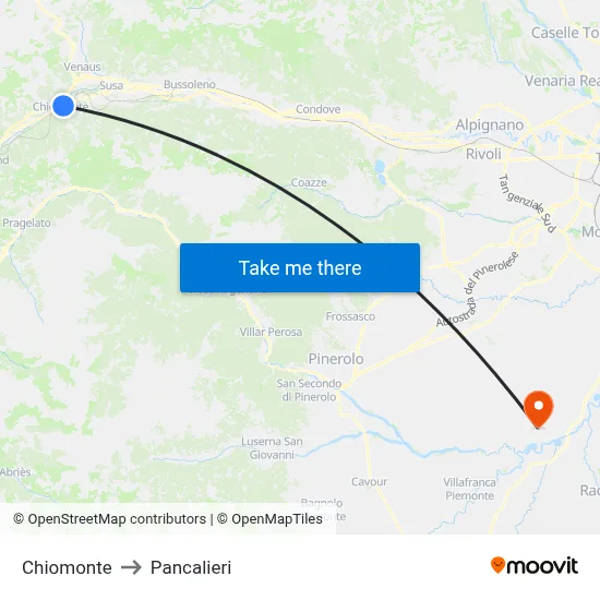 Chiomonte to Pancalieri map