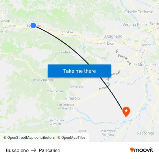 Bussoleno to Pancalieri map