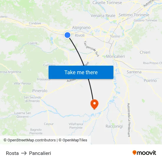 Rosta to Pancalieri map