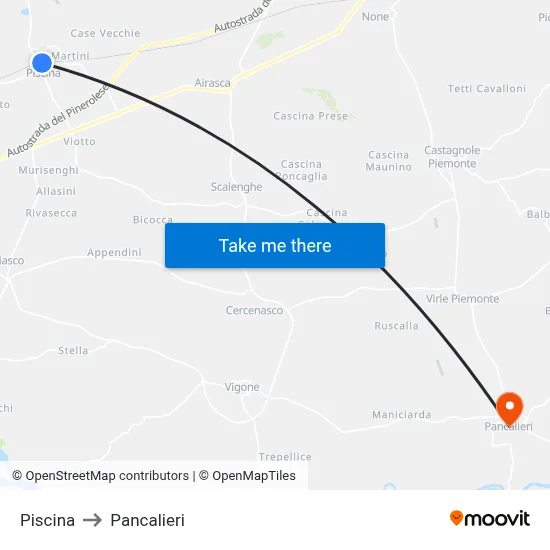 Swimming Pool to Pancalieri map