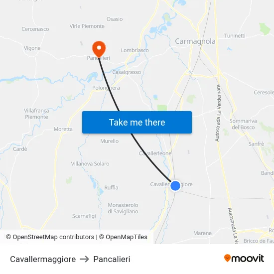 Cavallermaggiore to Pancalieri map