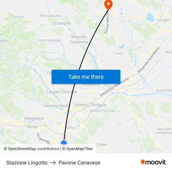 Lingotto Station to Pavone Canavese map
