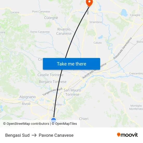 Bengasi South to Pavone Canavese map