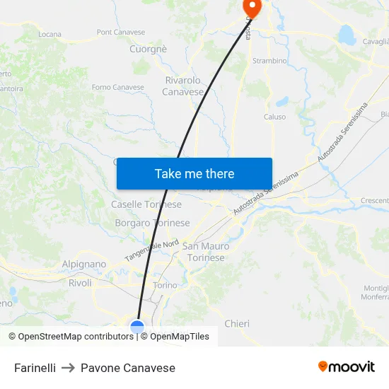 Farinelli to Pavone Canavese map