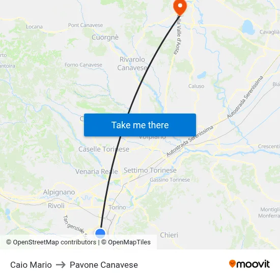 Caio Mario to Pavone Canavese map