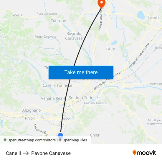 Canelli to Pavone Canavese map
