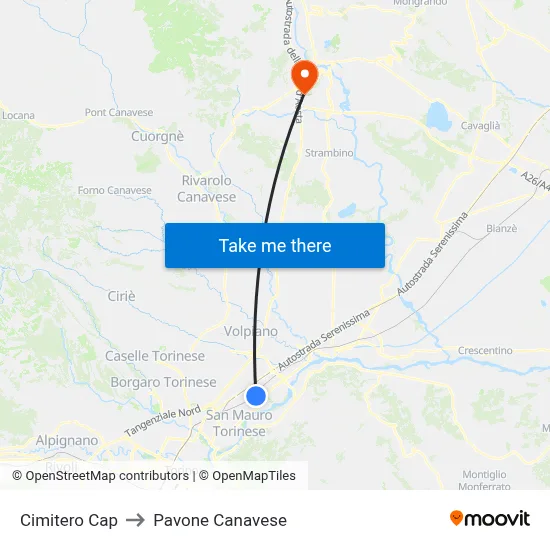 Cemetery Terminal to Pavone Canavese map