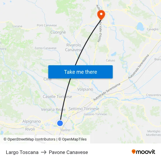 Tuscany Square to Pavone Canavese map