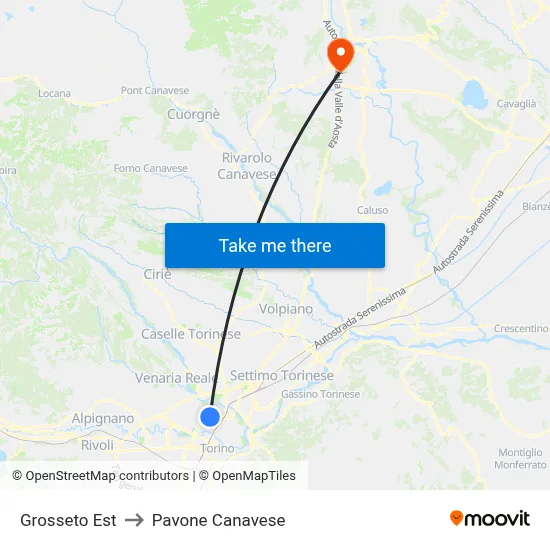 Grosseto East to Pavone Canavese map