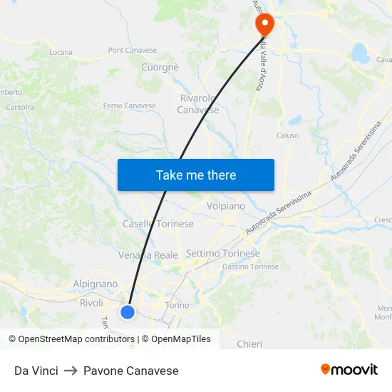Da Vinci to Pavone Canavese map