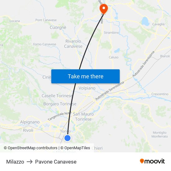 Milazzo to Pavone Canavese map