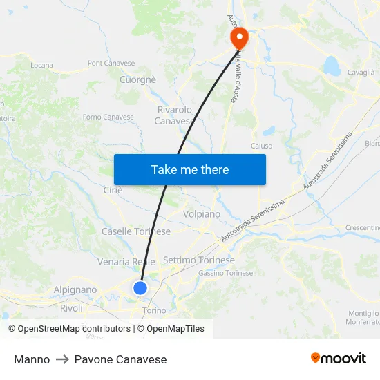 Manno to Pavone Canavese map