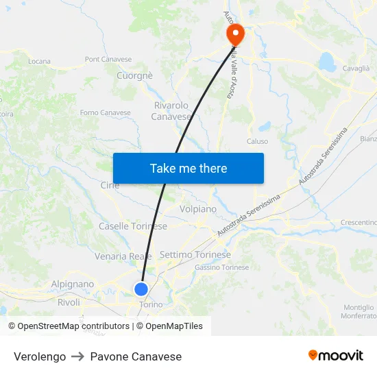 Verolengo to Pavone Canavese map