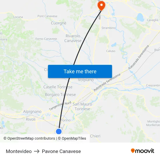 Montevideo to Pavone Canavese map