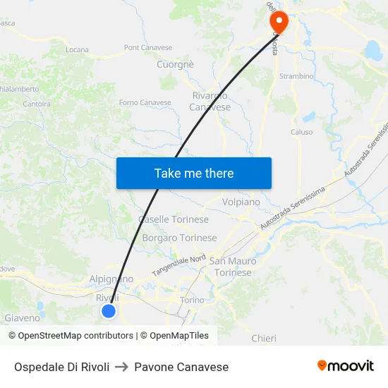 Rivoli Hospital to Pavone Canavese map