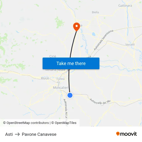 Asti to Pavone Canavese map