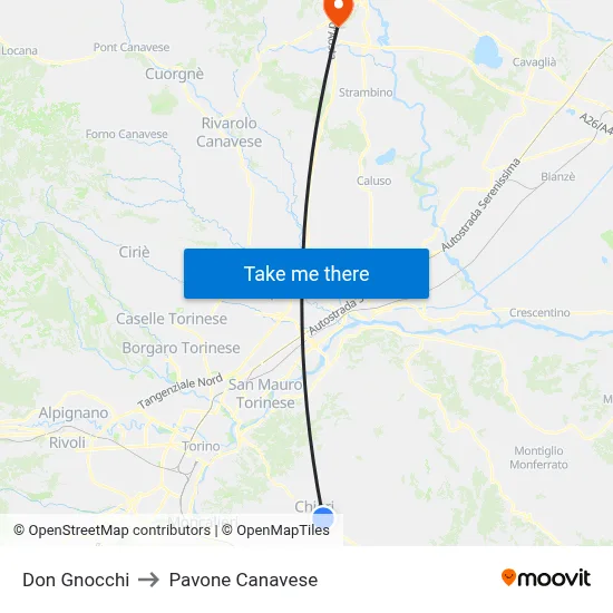 Don Gnocchi to Pavone Canavese map