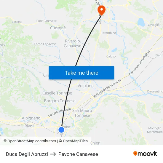 Duke of the Abruzzi to Pavone Canavese map