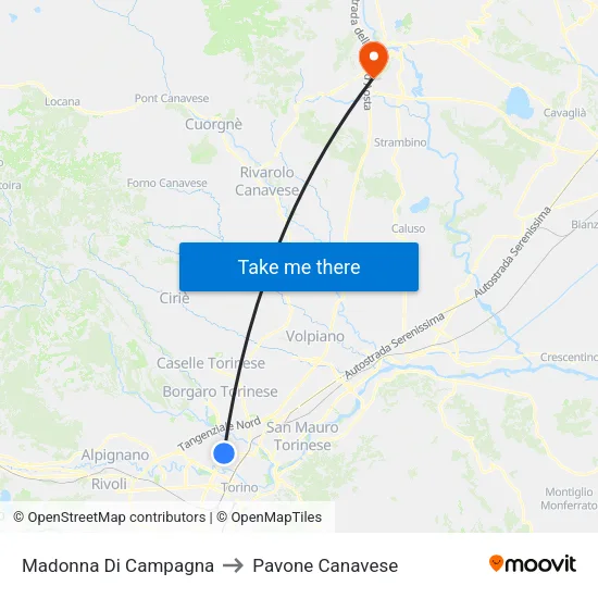 Madonna of the Countryside to Pavone Canavese map