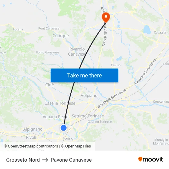 Grosseto Nord to Pavone Canavese map
