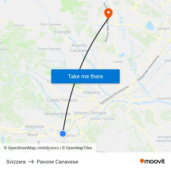Switzerland to Pavone Canavese map