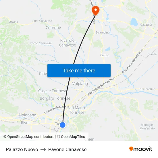 New Palace to Pavone Canavese map