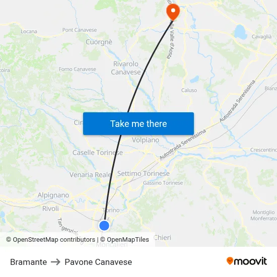 Bramante to Pavone Canavese map