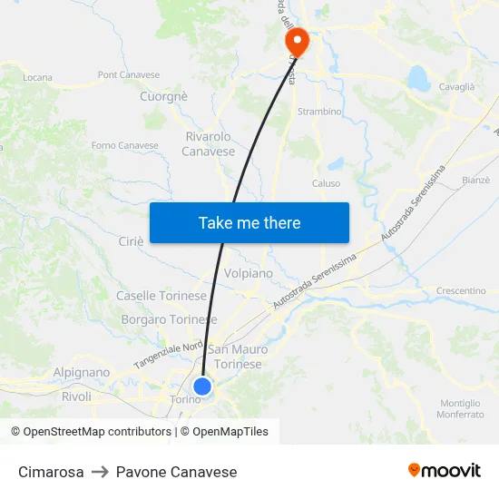 Cimarosa to Pavone Canavese map