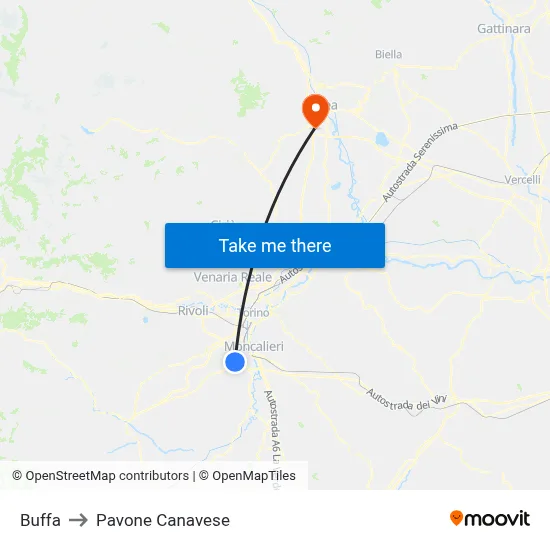 Buffa to Pavone Canavese map