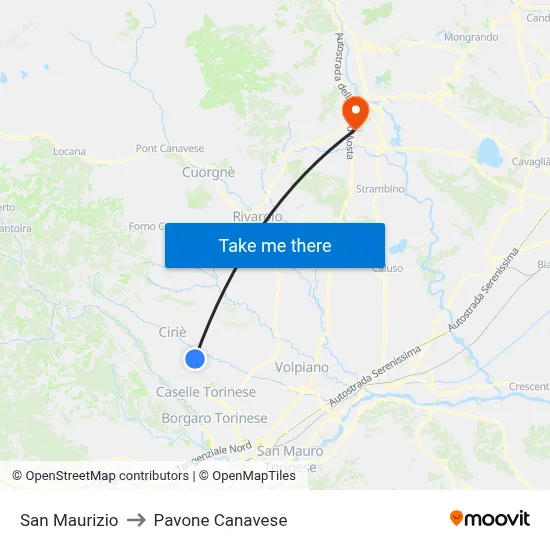 San Maurizio to Pavone Canavese map