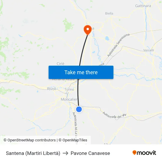 Santena (Martyrs of Liberty) to Pavone Canavese map
