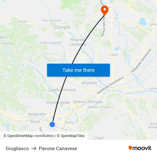 Grugliasco to Pavone Canavese map