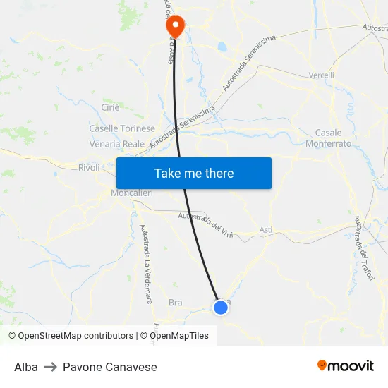 Alba to Pavone Canavese map