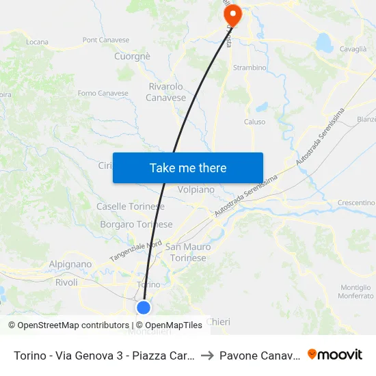 Turin - Genoa Street 3 - Carducci Square to Pavone Canavese map