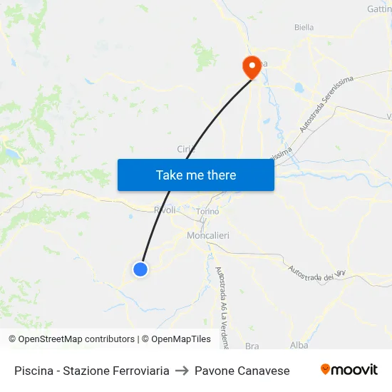 Piscina - Railway Station to Pavone Canavese map